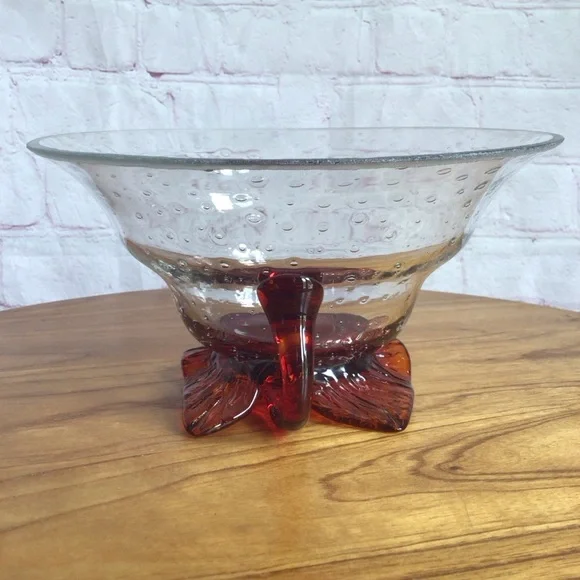 Vintage Elegant Red Leaf Glass Decor Accent Bowl - Picture 6 of 10